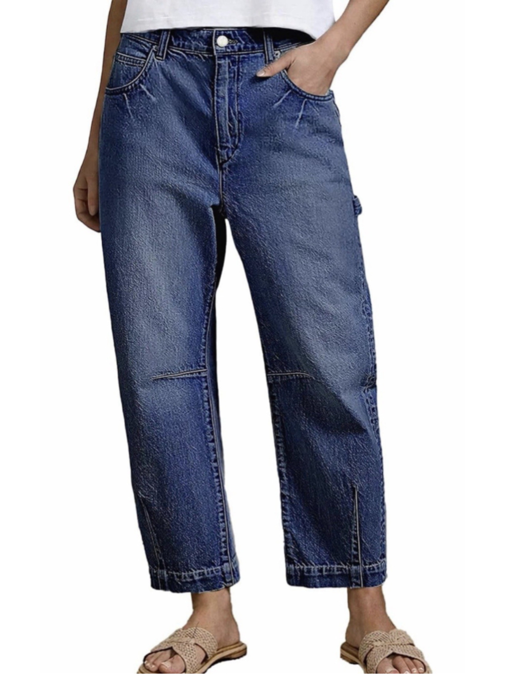 Flamingals Straight Leg Jeans Mid Rise Raw Hem Jeans L